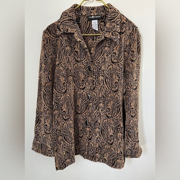 Sag Harbor Brown Black Paisley Unique Woven Textured Button Up Shirt Women’s 12 - Picture 8 of 8